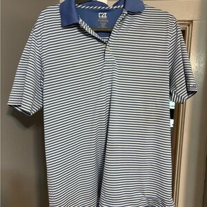 Cutter & Buck Blue and White Striped Polo Shirt